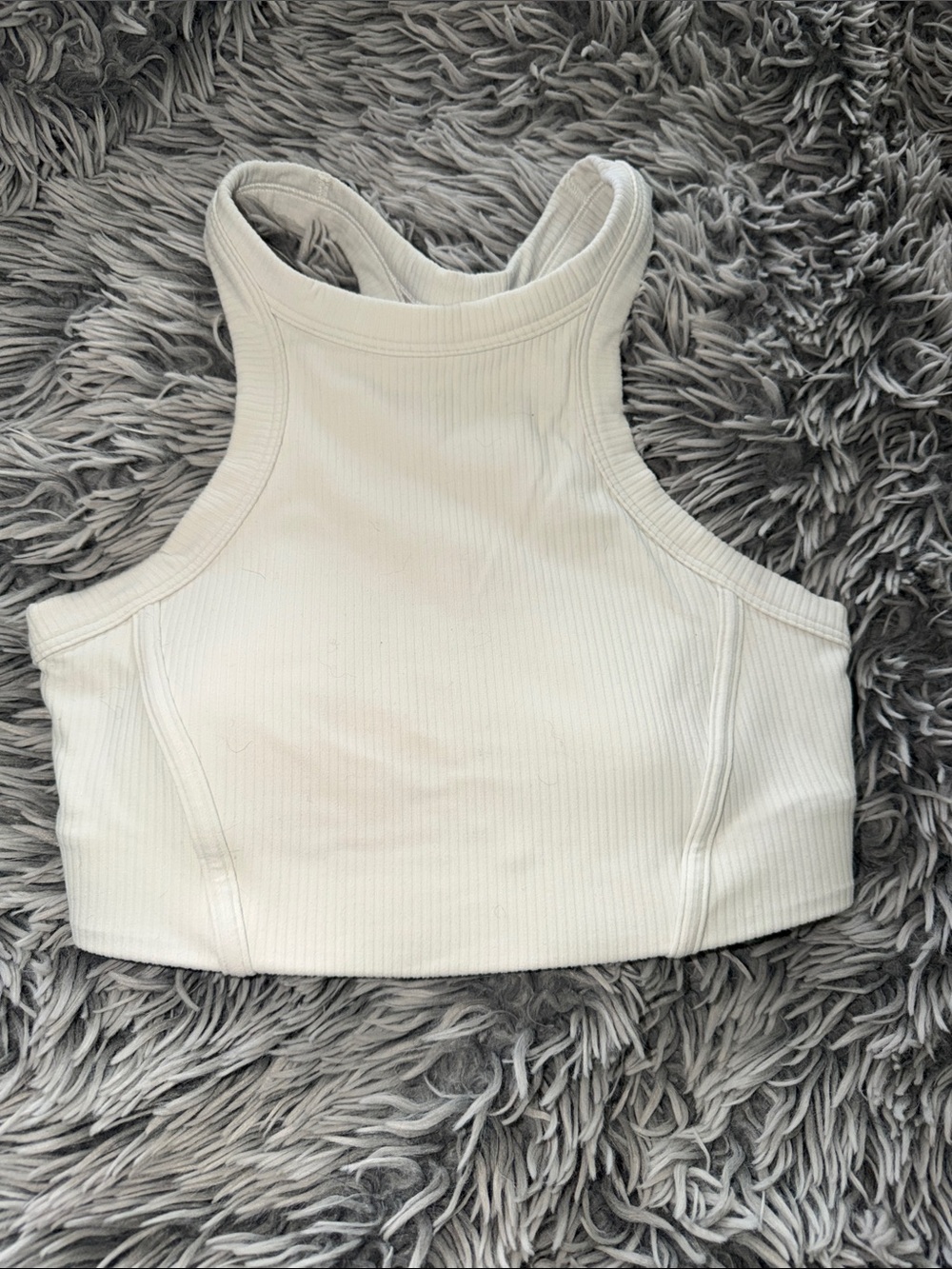 Lululemon Cream/ White Ribbed High-Neck Crop Tank Top